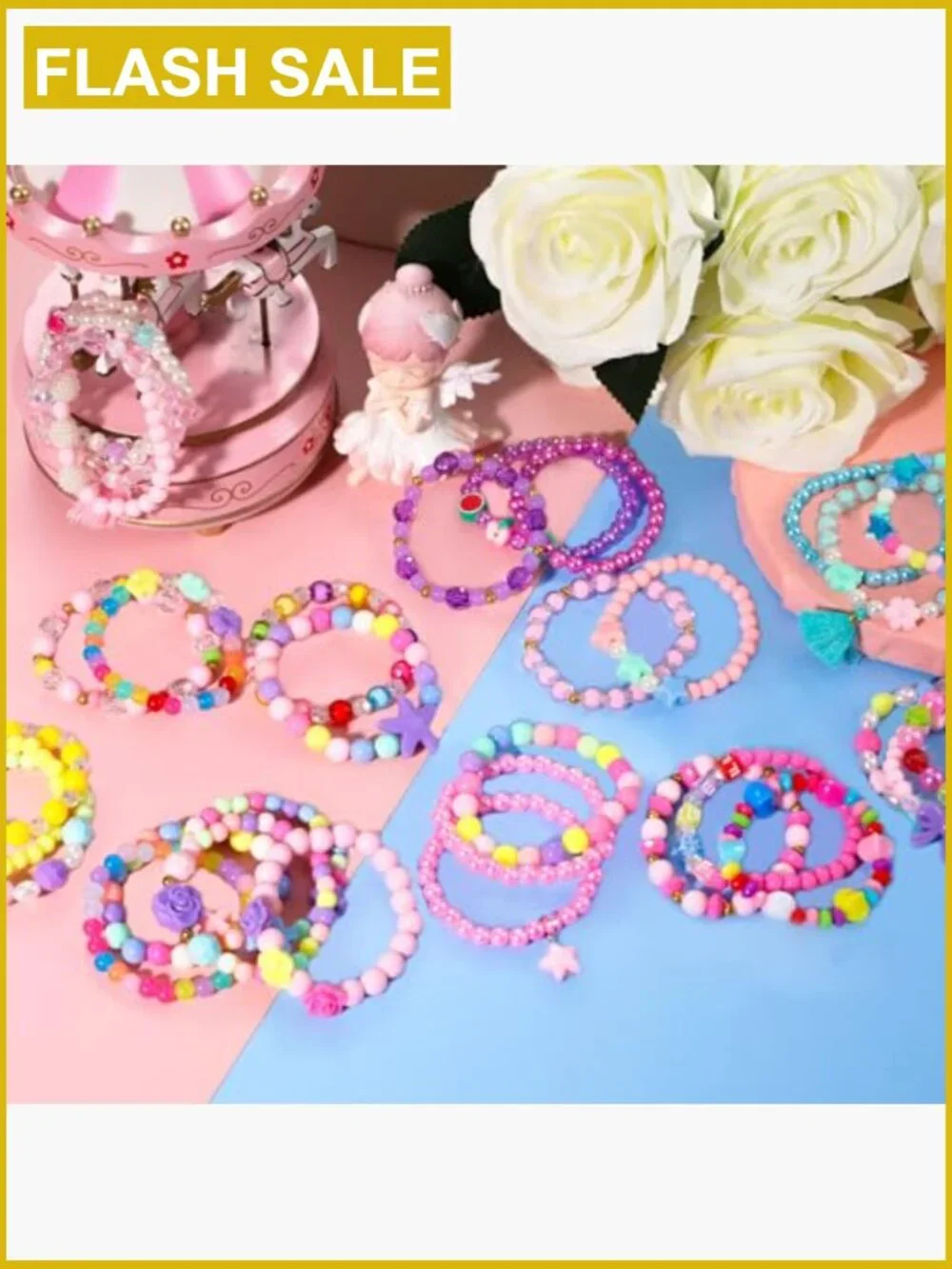 36 Piece Kids Bracelet Set - Acrylic & Resin Handmade Jewelry for Dress Up